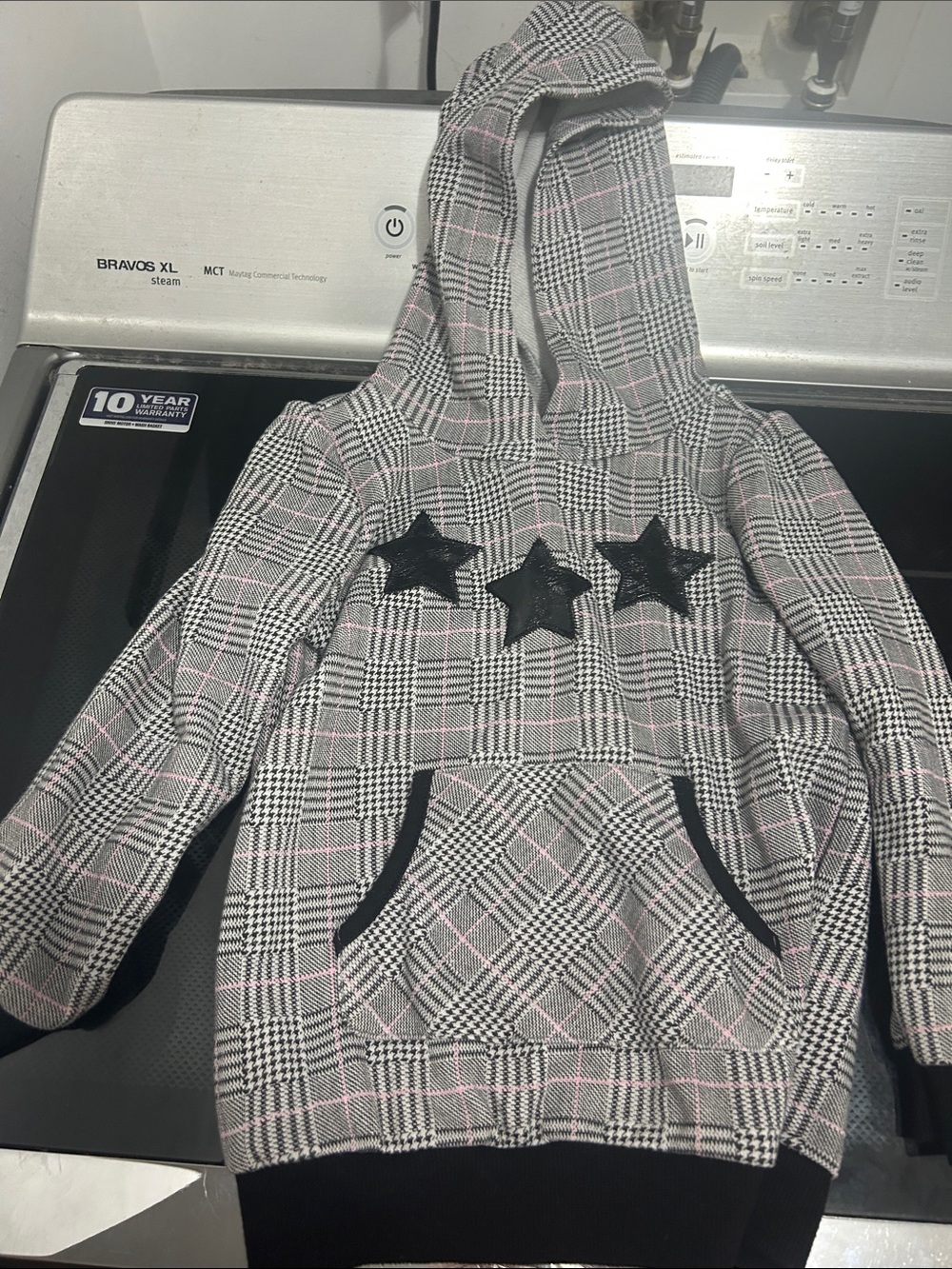 Girls size 4 hoodie lightweight stars houndstooth rock n roll punk rock
